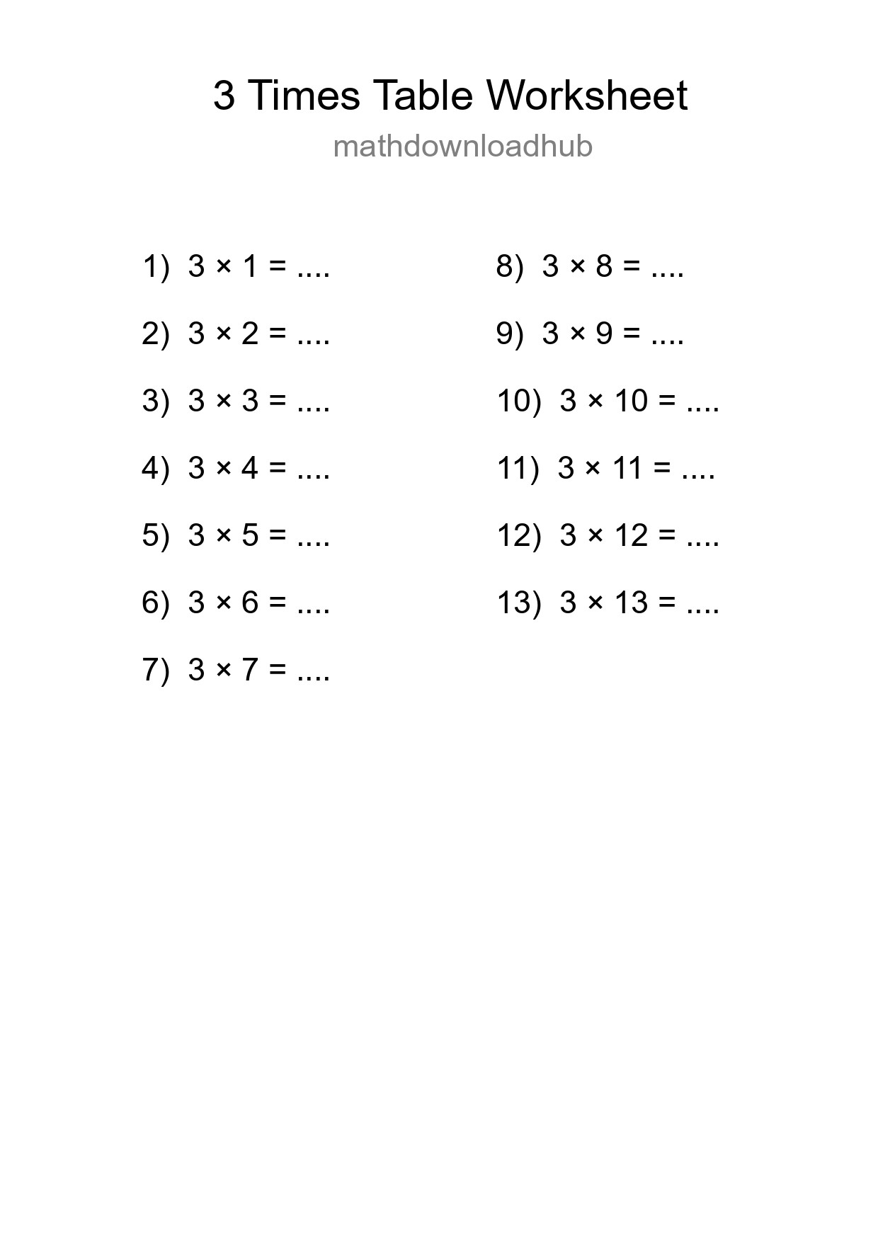3 Times Table Worksheet For Grade 2 With Answers - Part 119