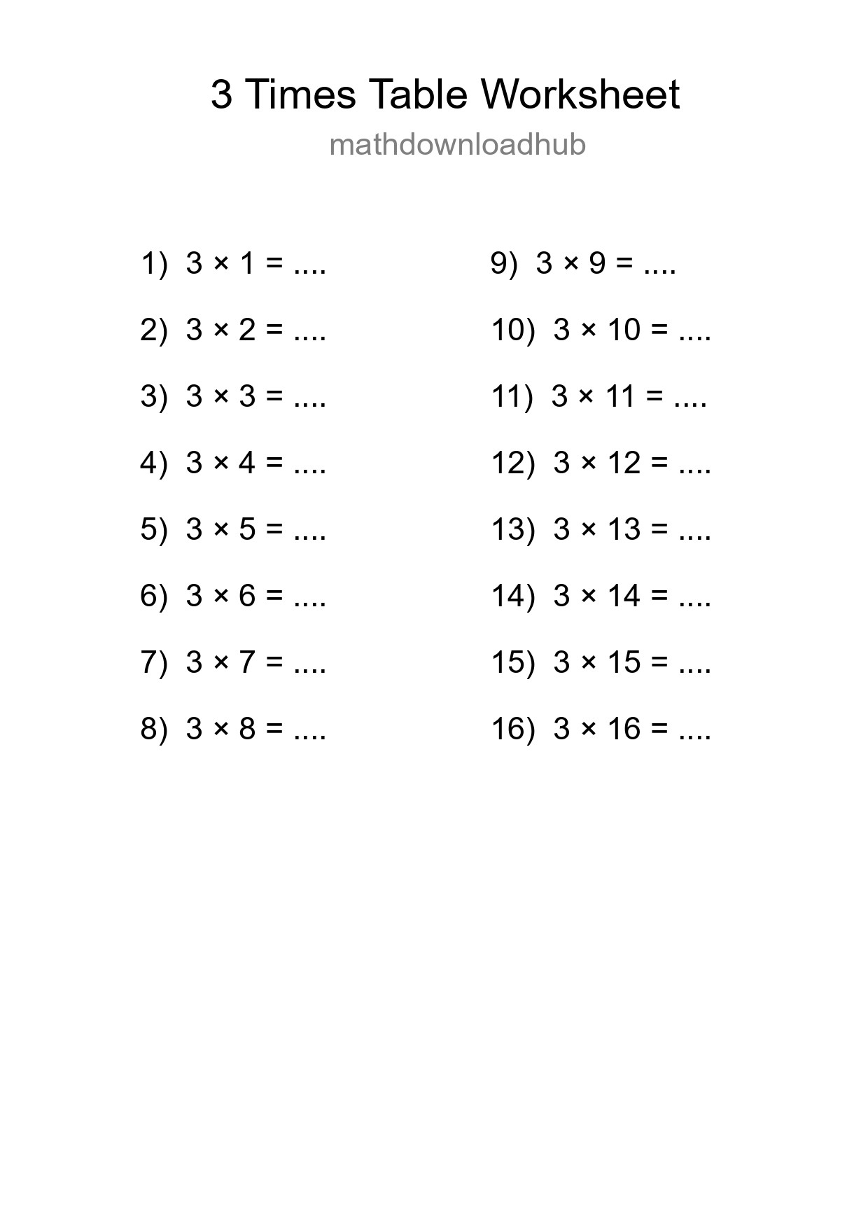 3 Times Table Worksheet For Grade 2 With Answers - Part 86