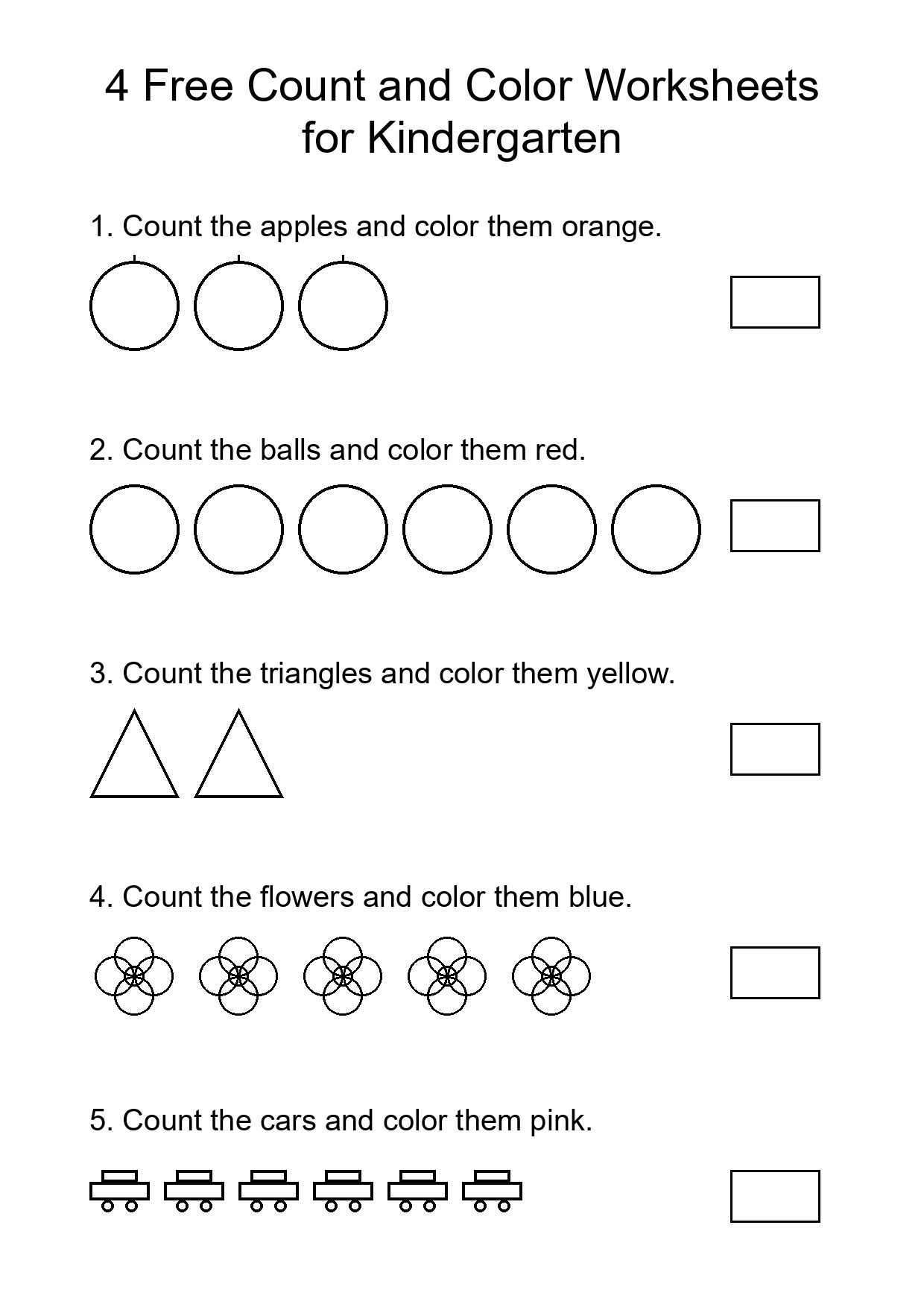 4 Free Count and Color Worksheets for Kindergarten