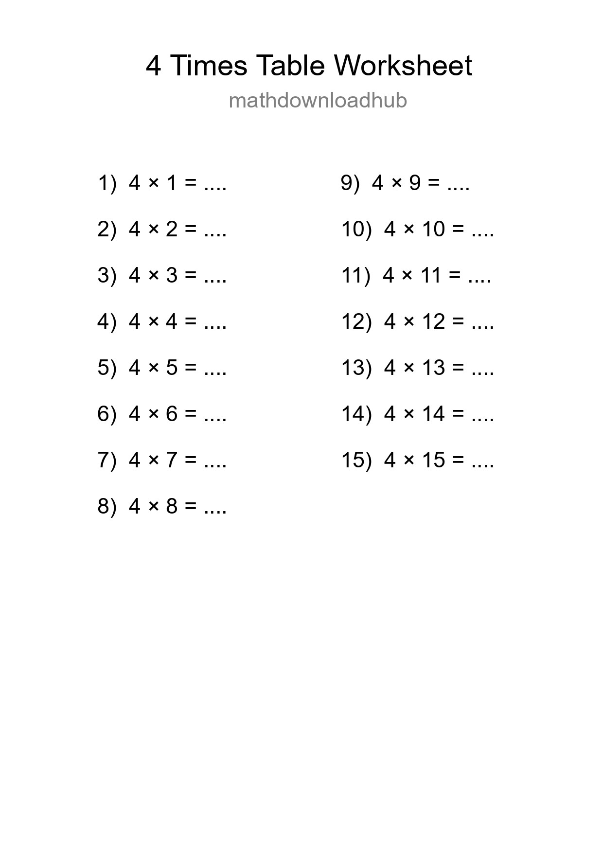 4 Times Table Worksheet For Grade 2 - Part 273