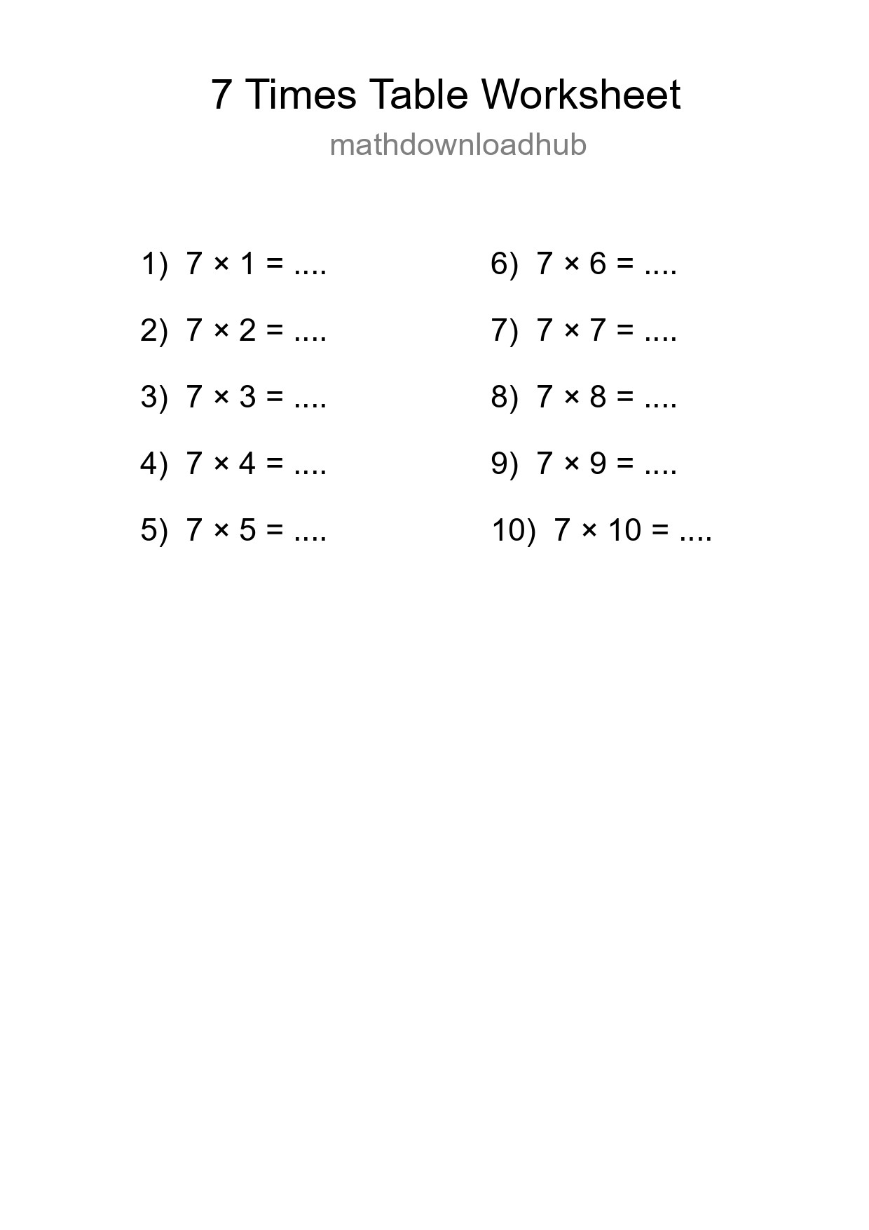 7 Times Table Worksheet For Grade 3 With Answers - Part 174