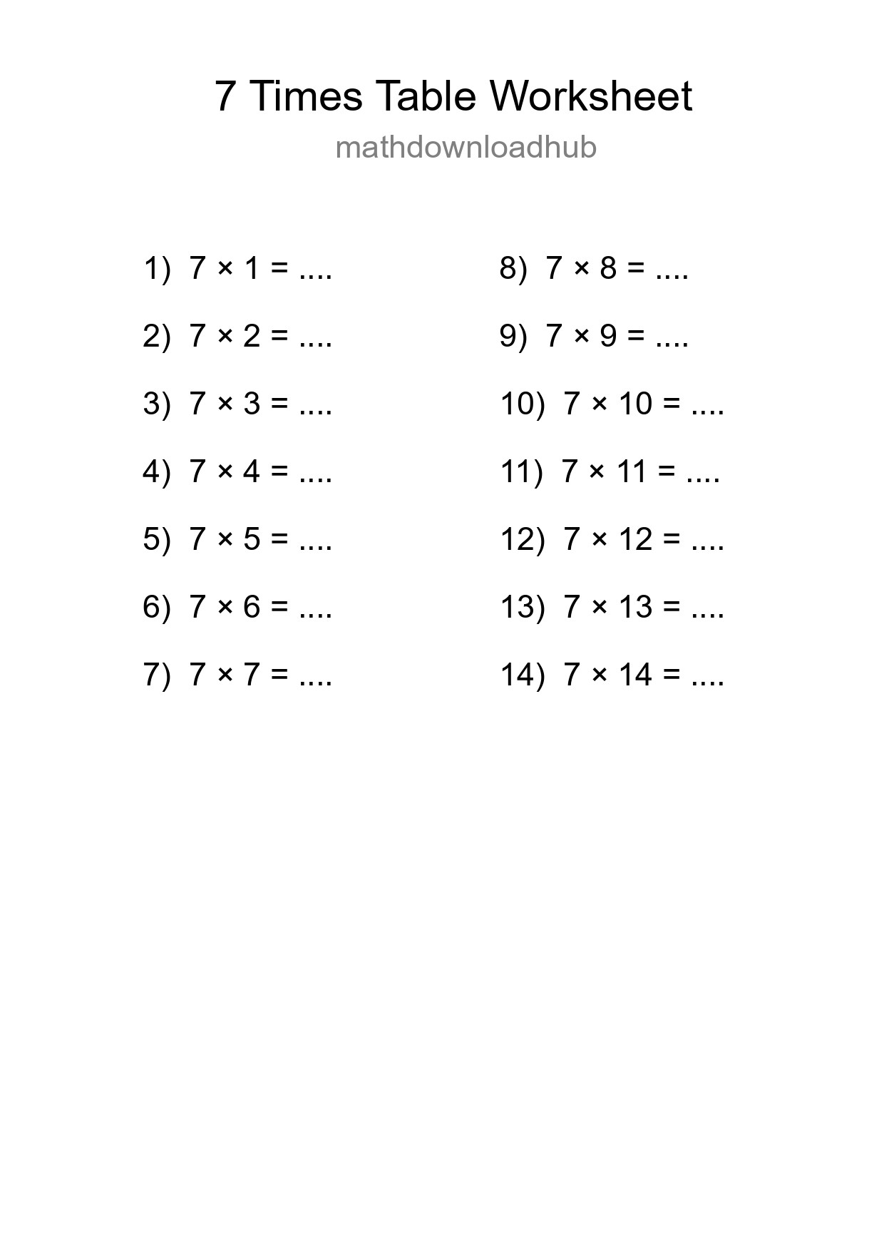 7 Times Table Worksheet For Grade 3 With Answers - Part 218
