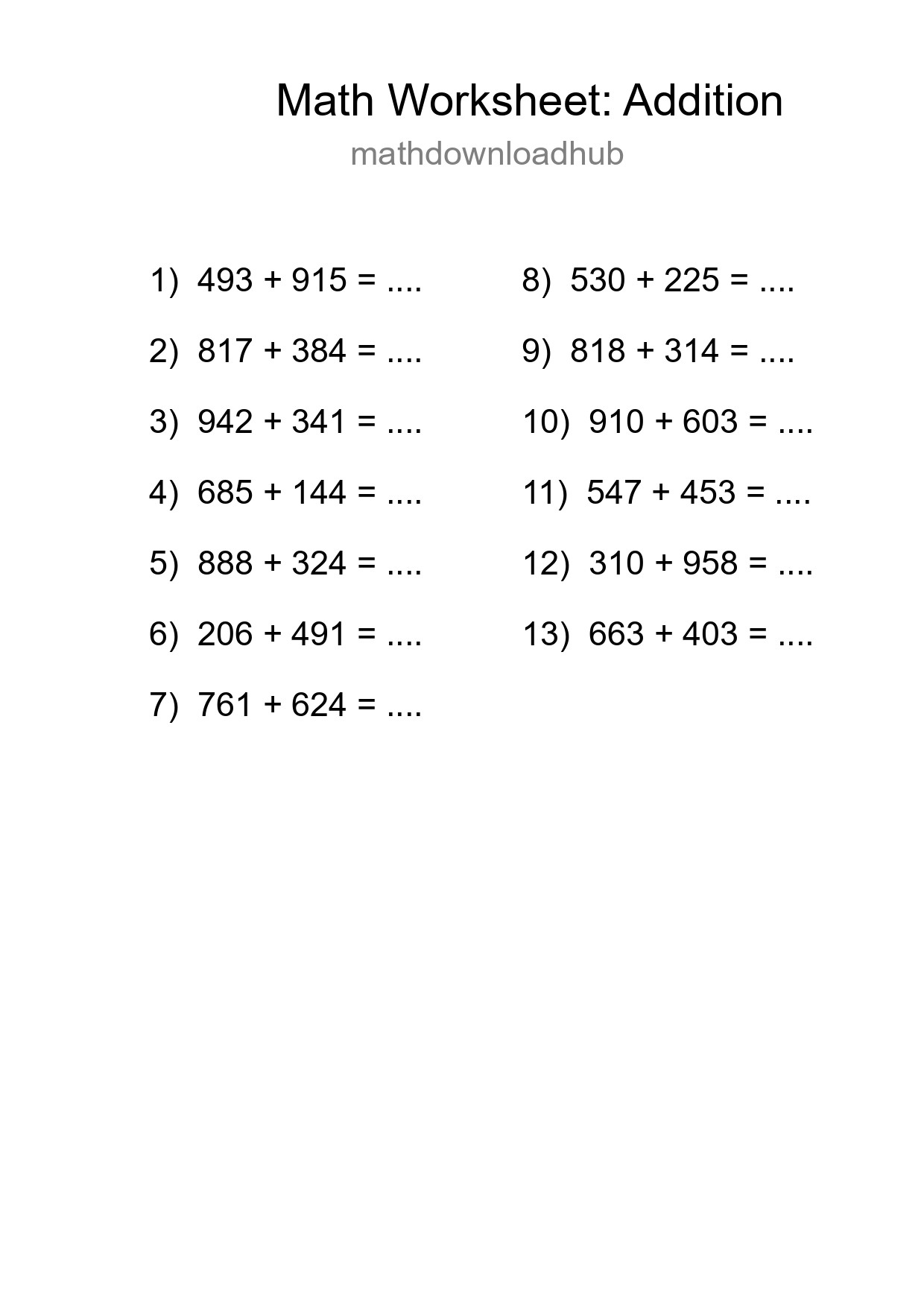Free 13 Addition Math Worksheet For Grade 5 With Answers - Part 56