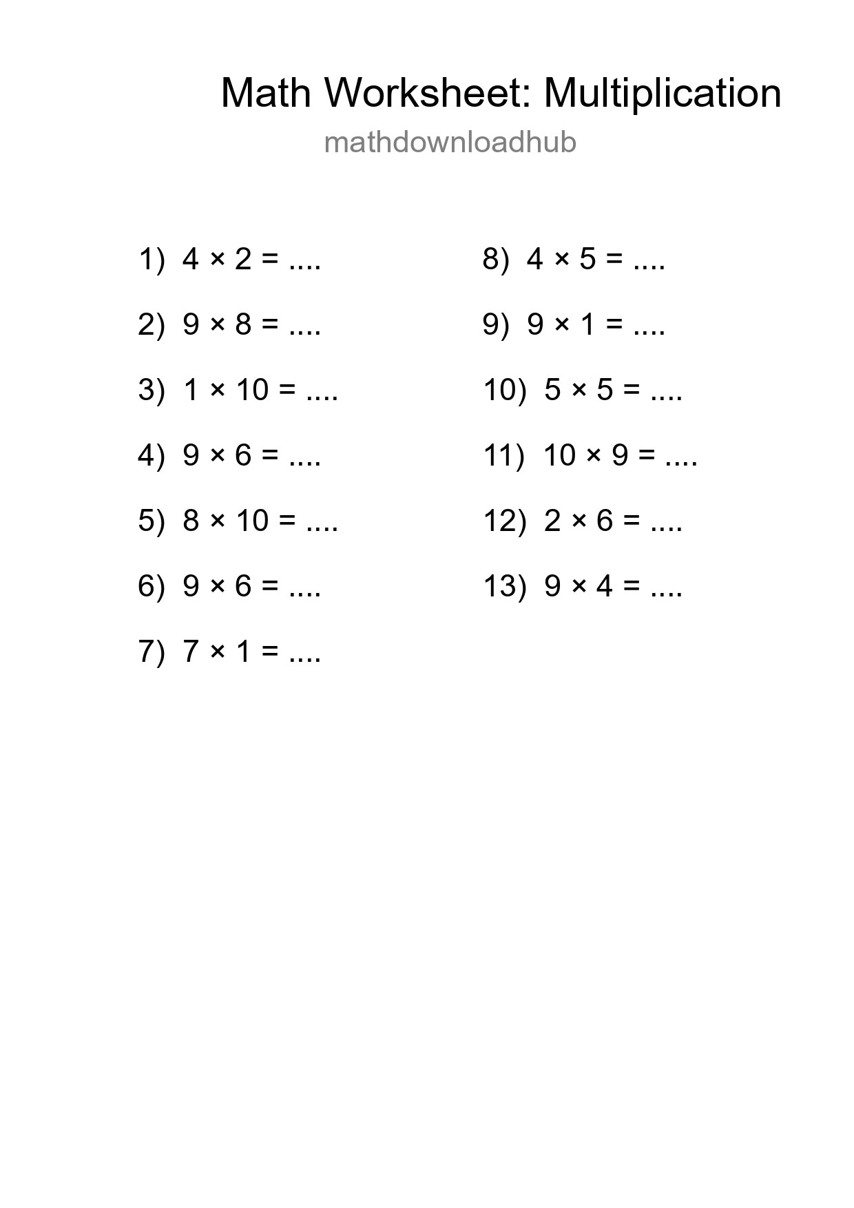 Free 13 Multiplication Math Worksheet For Grade 1 With Answers - Part 29