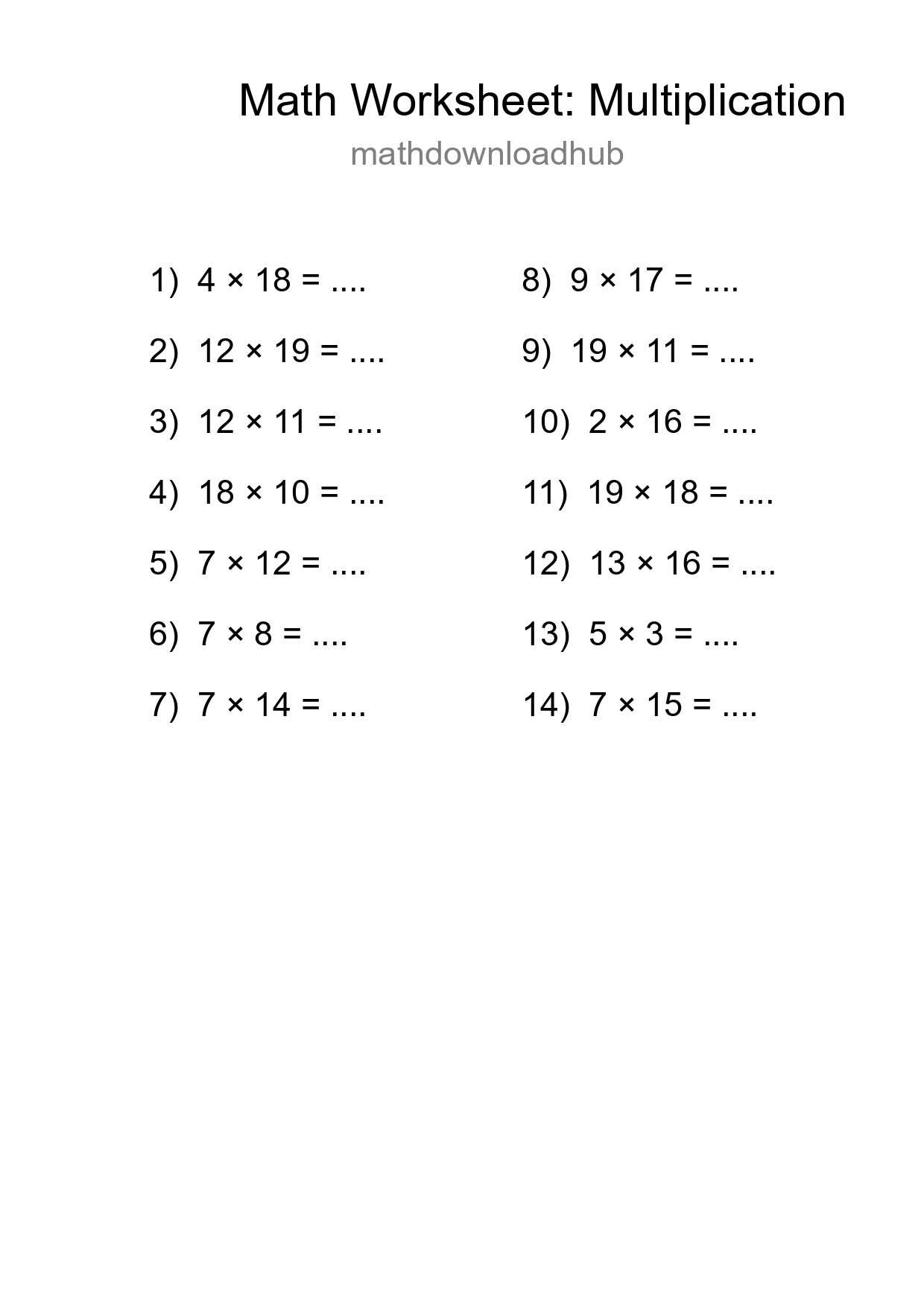 Free 14 Multiplication Math Worksheet For Grade 2 - Part 106