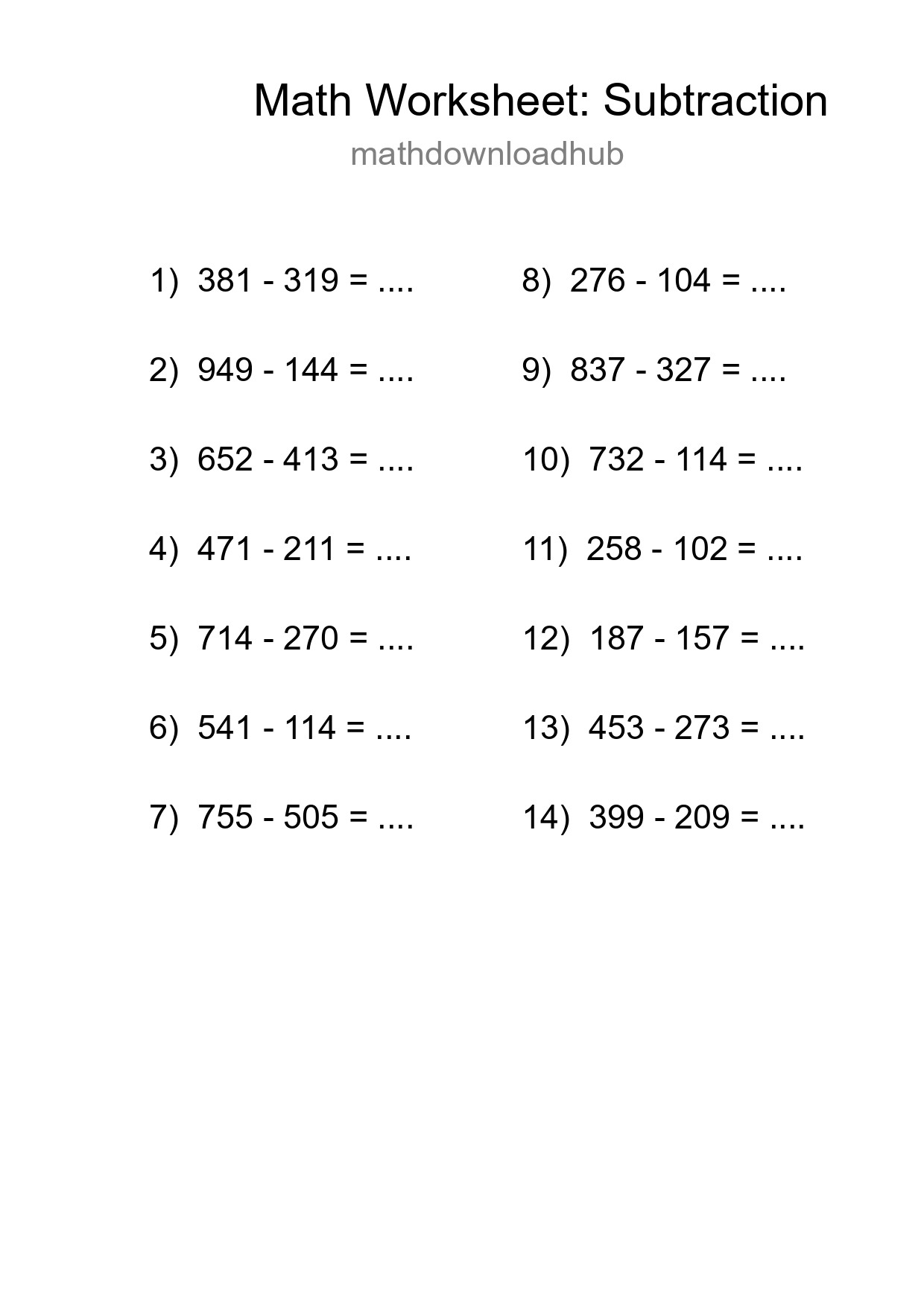 Free 14 Subtraction Math Worksheet For Grade 5 With Answers - Part 96