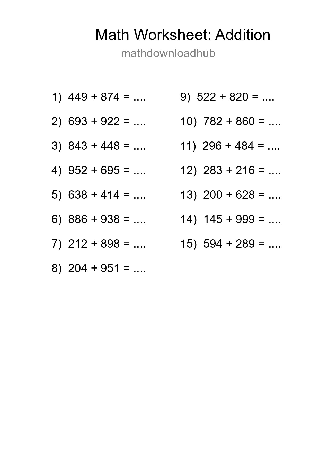 Free 15 Addition Math Worksheet For Grade 5 - Part 144