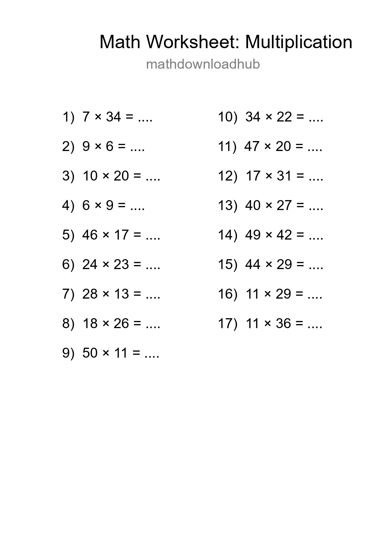 Free 17 Multiplication Math Worksheet For Grade 2 With Answers - Part 128