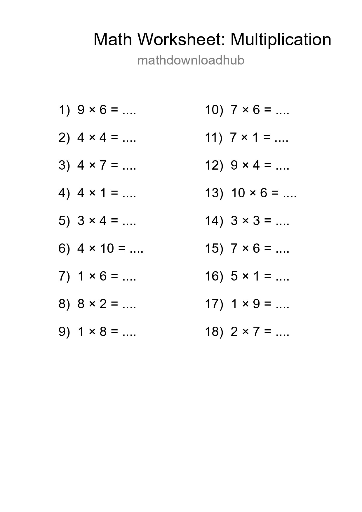 Free 18 Multiplication Math Worksheet For Grade 1 - Part 161