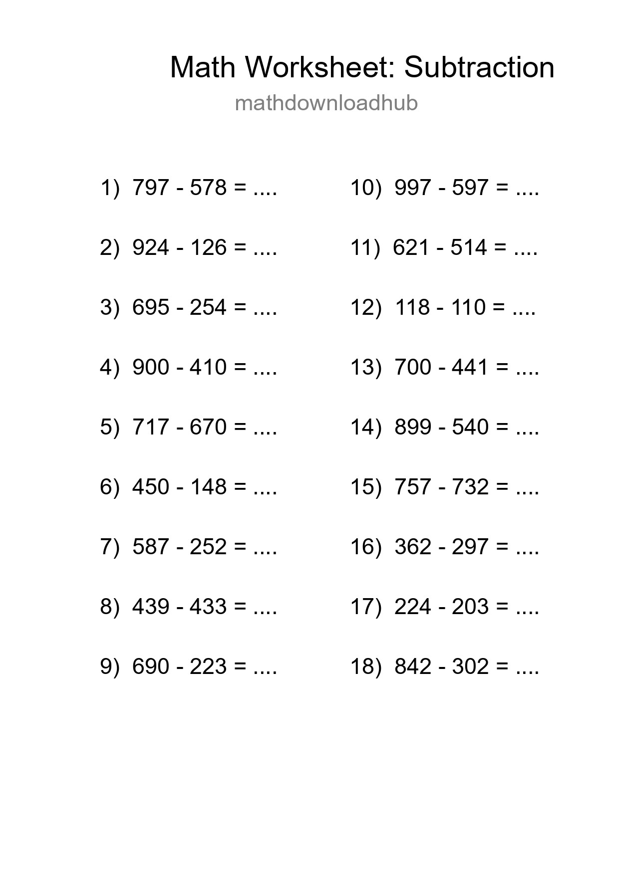 Free 18 Subtraction Math Worksheet For Grade 5 With Answers - Part 294