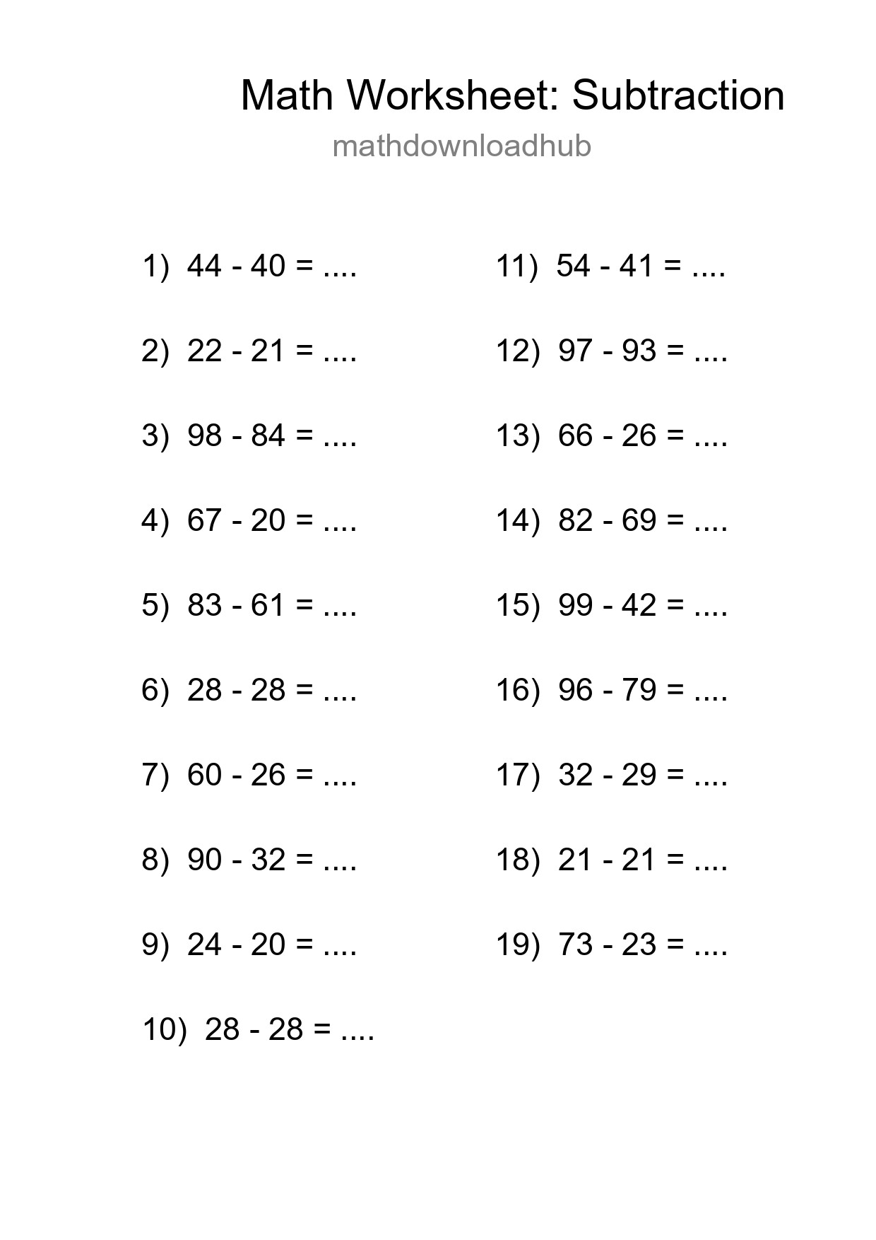 Free 19 Subtraction Math Worksheet For Grade 3 - Part 195