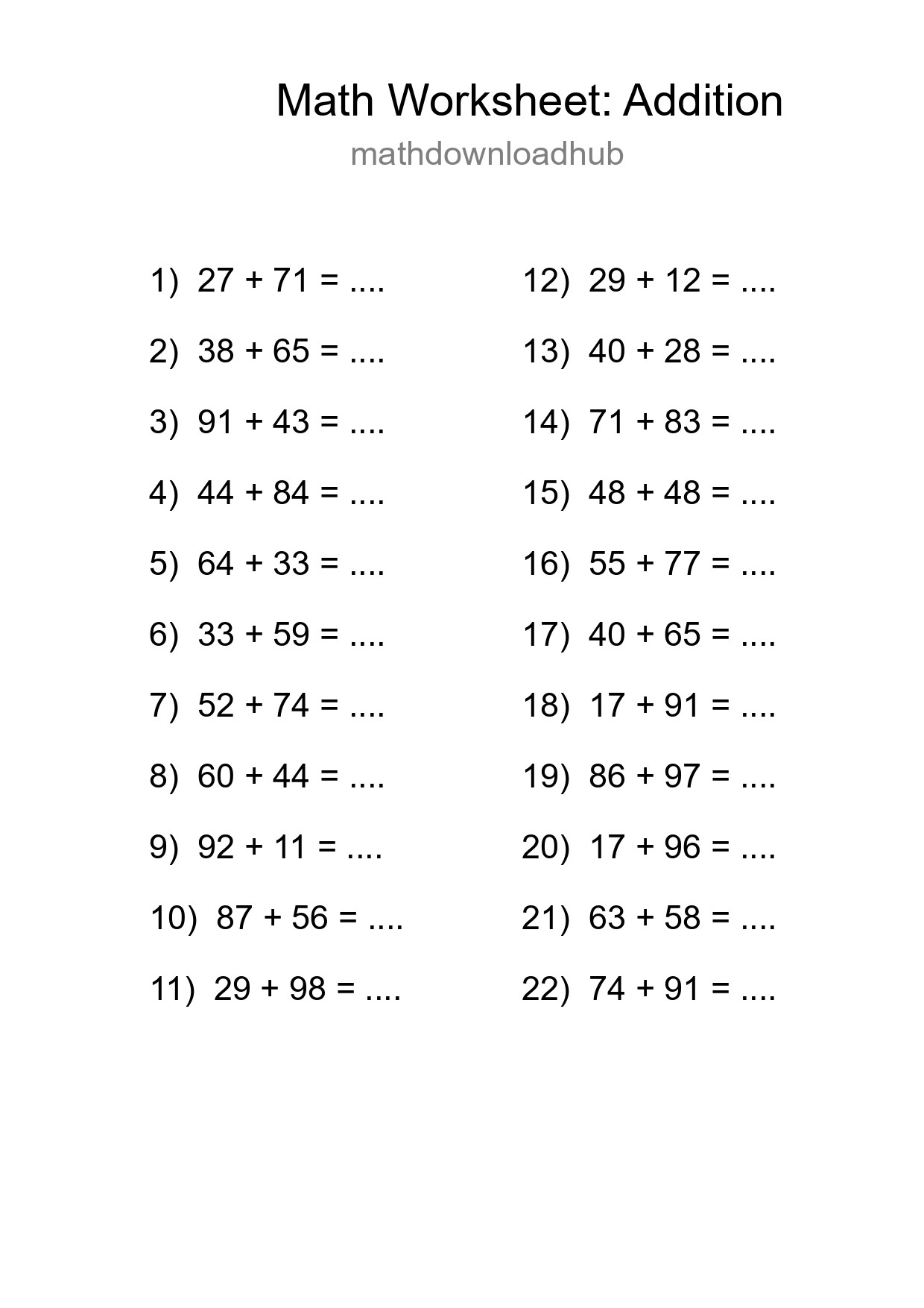 Free 22 Addition Math Worksheet For Grade 3 - Part 287