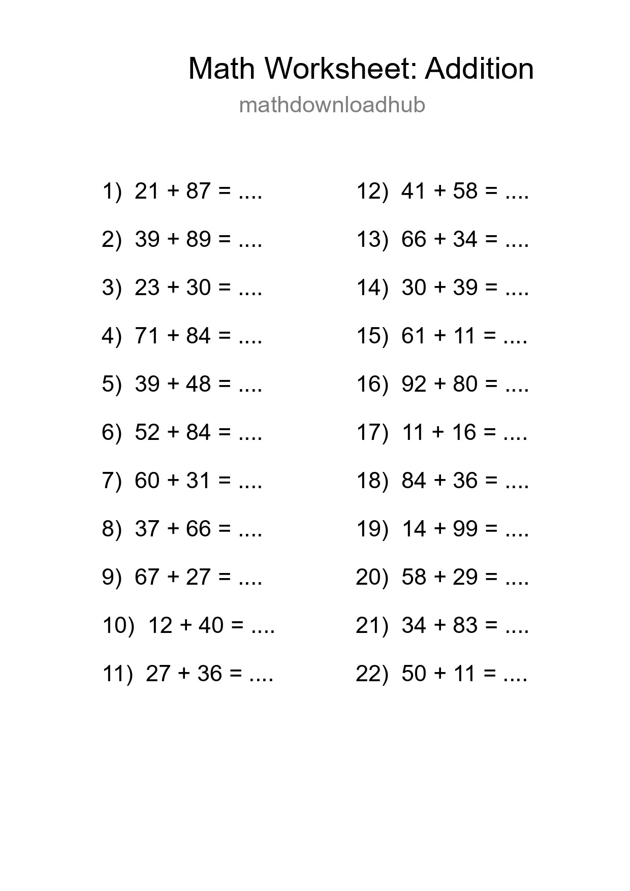 Free 22 Addition Math Worksheet For Grade 3 - Part 89