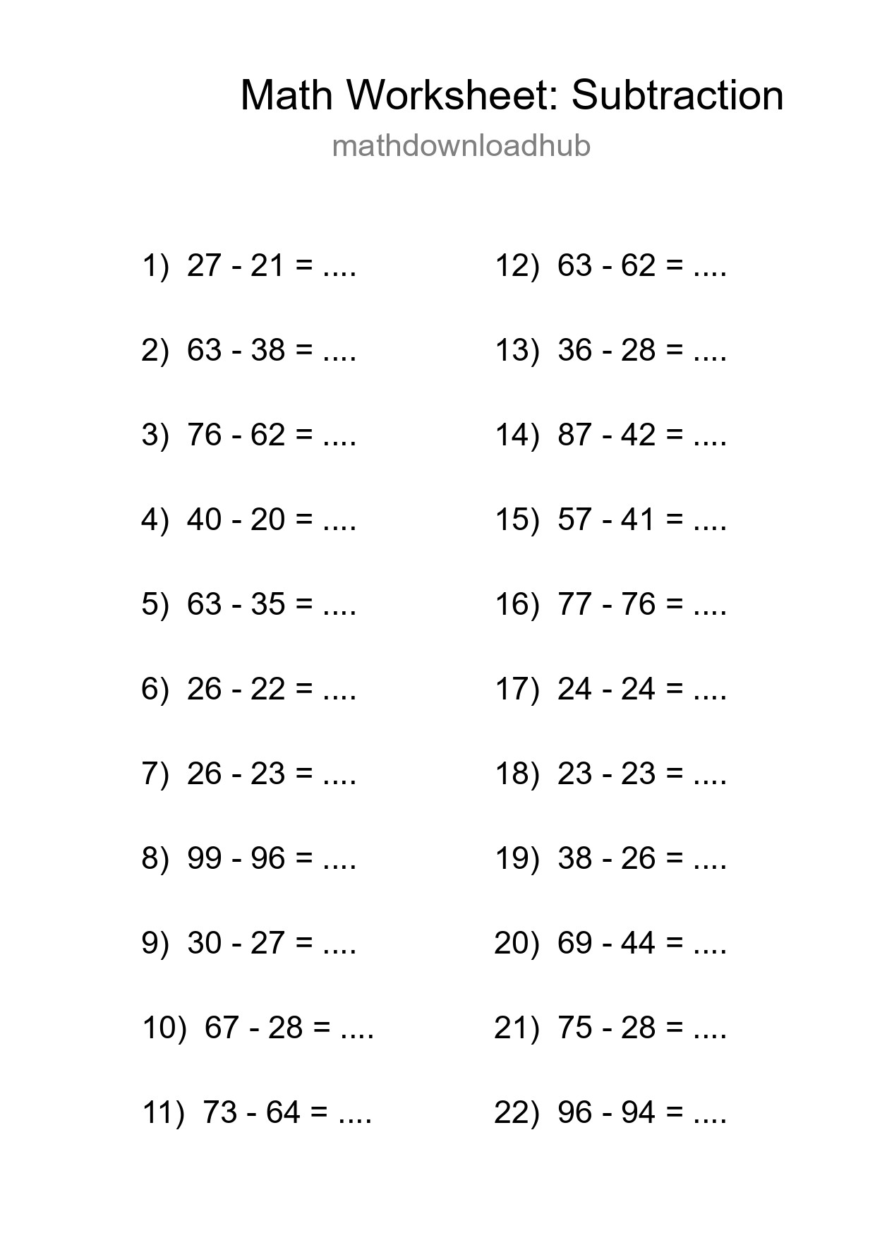 Free 22 Subtraction Math Worksheet For Grade 3 With Answers - Part 272