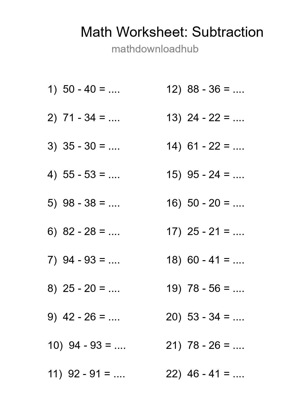 Free 22 Subtraction Math Worksheet For Grade 3 With Answers - Part 74