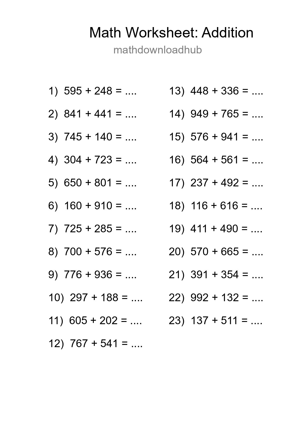 Free 23 Addition Math Worksheet For Grade 5 With Answers - Part 243