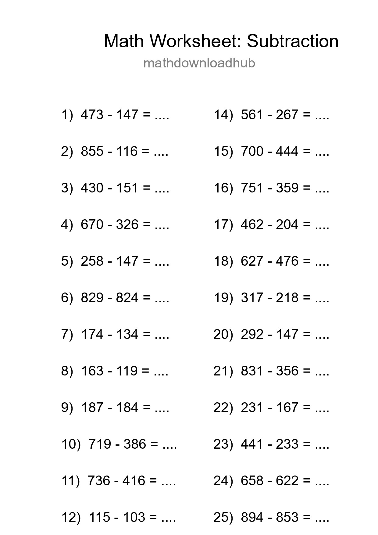 Free 25 Subtraction Math Worksheet For Grade 5 With Answers - Part 41