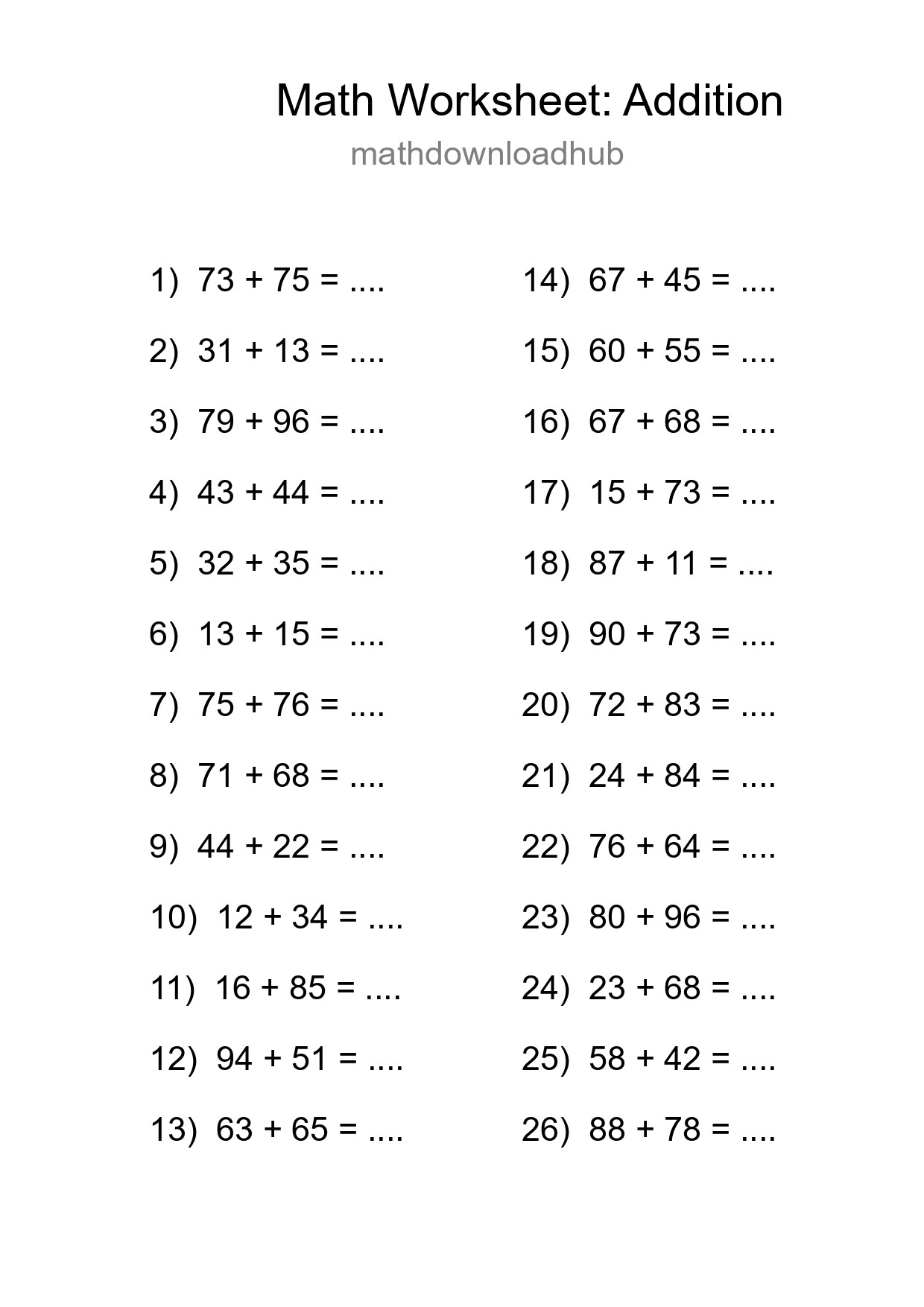 Free 26 Addition Math Worksheet For Grade 3 With Answers - Part 177