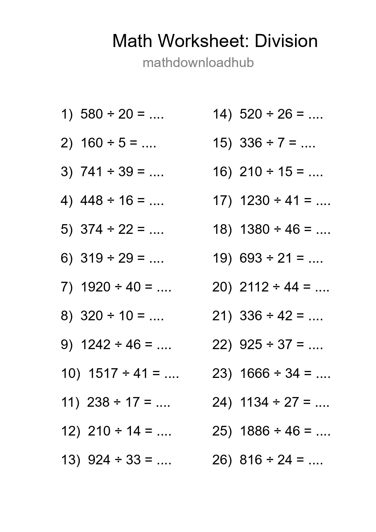 Free 26 Division Math Worksheet For Grade 2 With Answers - Part 290