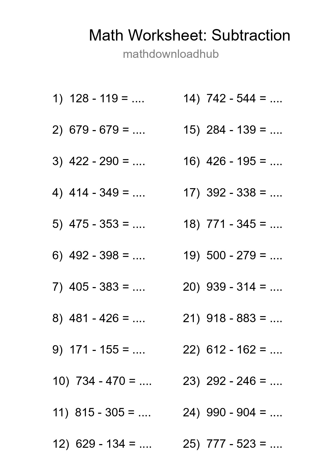 Free 26 Subtraction Math Worksheet For Grade 5 - Part 151