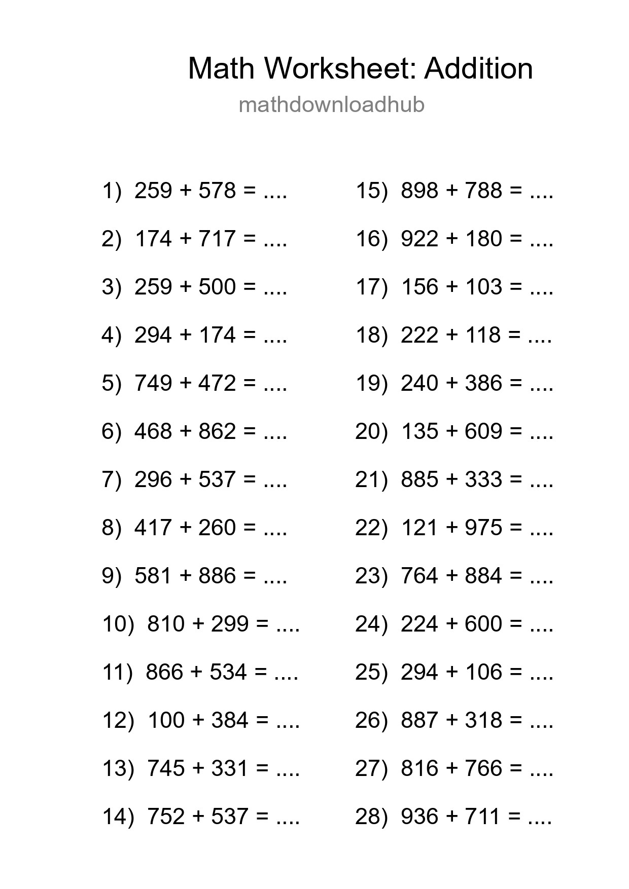 Free 28 Addition Math Worksheet For Grade 5 - Part 210