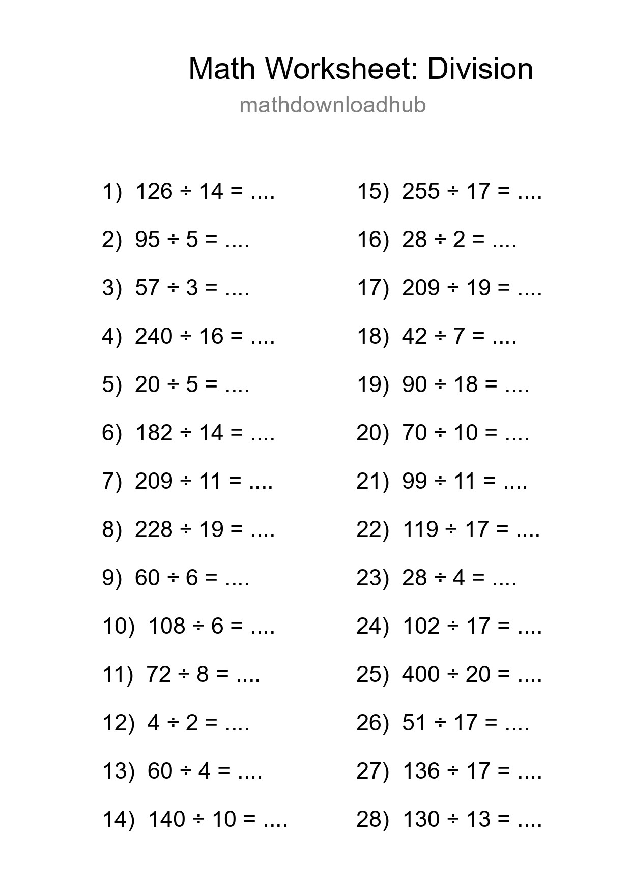 Free 28 Division Math Worksheet For Grade 2 - Part 26