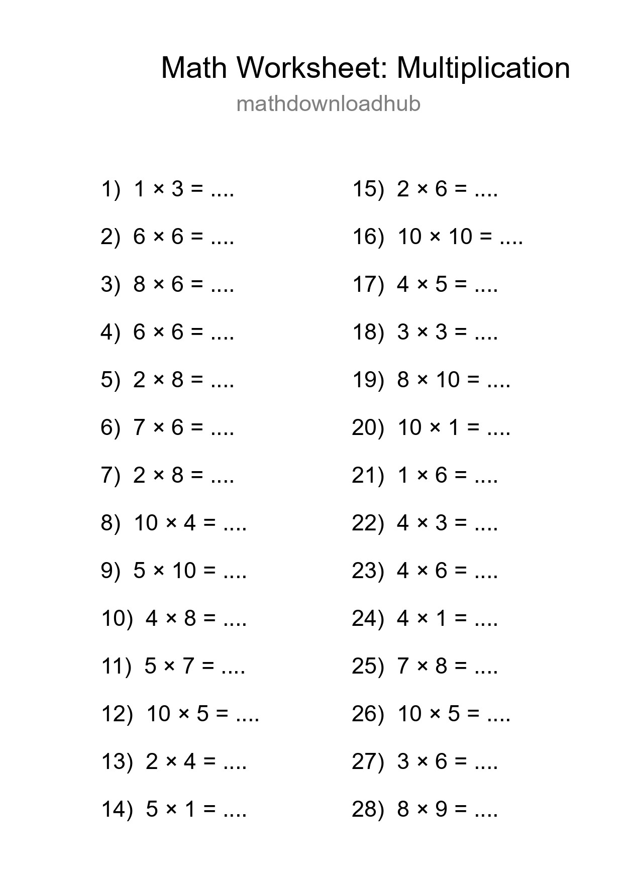 Free 28 Multiplication Math Worksheet For Grade 1 With Answers - Part 150