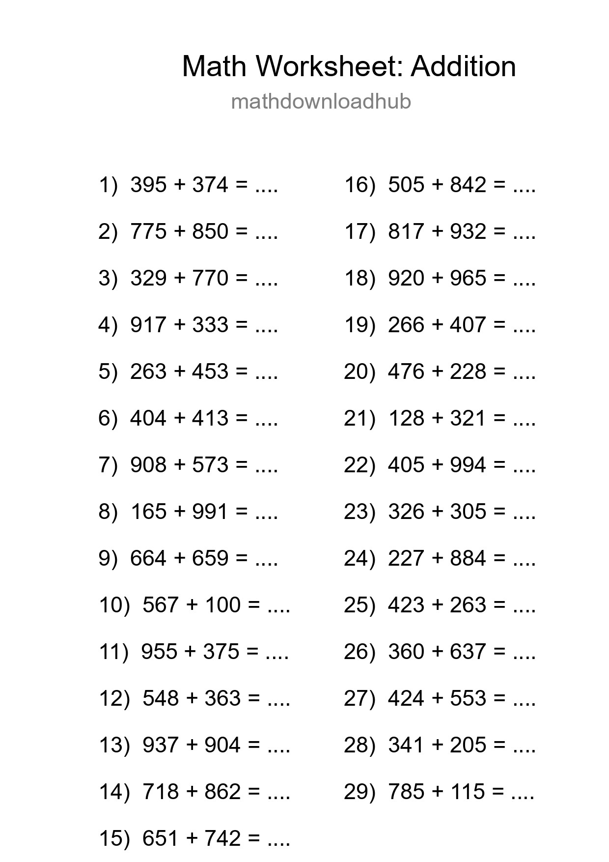 Free 29 Addition Math Worksheet For Grade 5 - Part 12