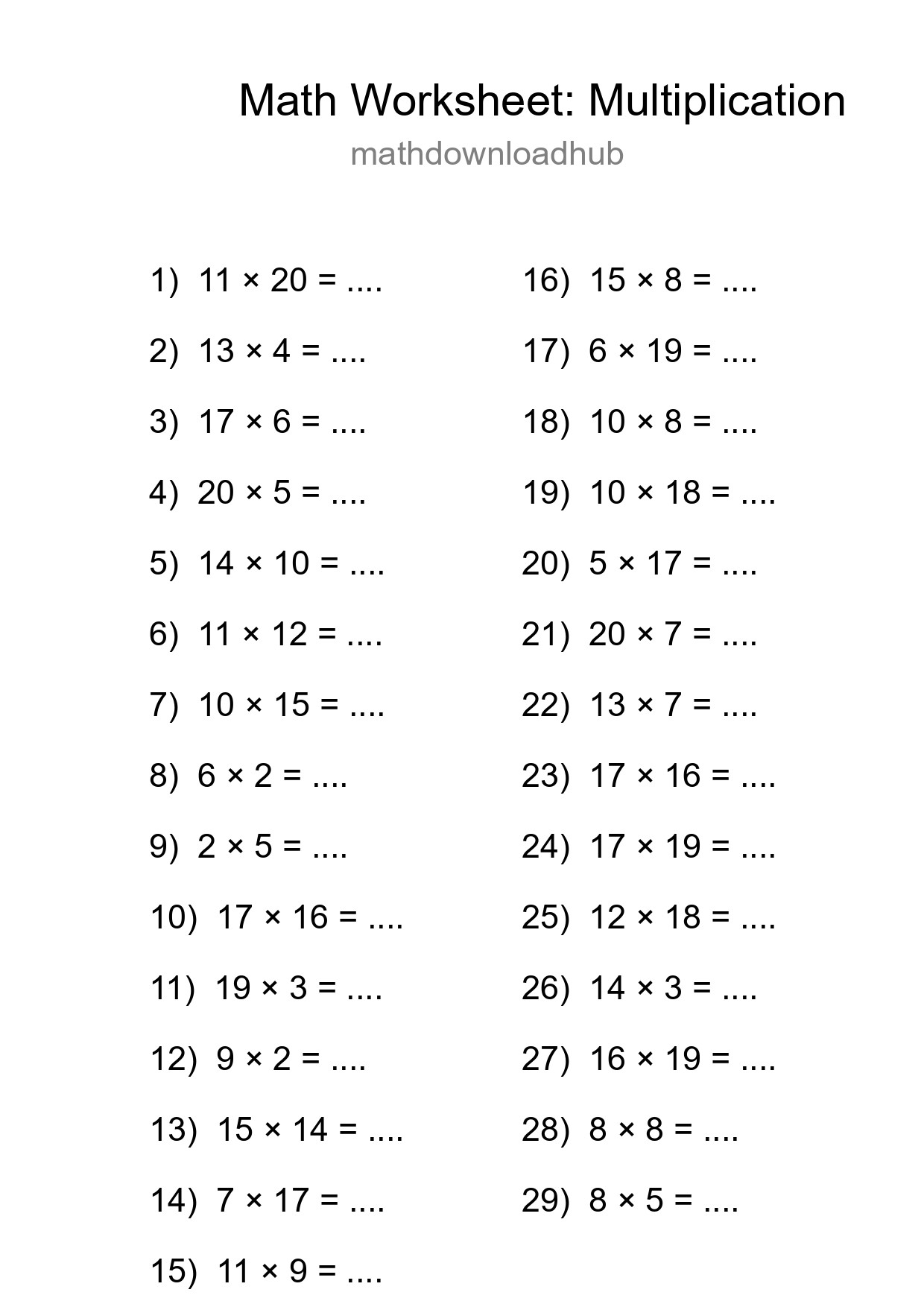 Free 29 Multiplication Math Worksheet For Grade 2 - Part 293