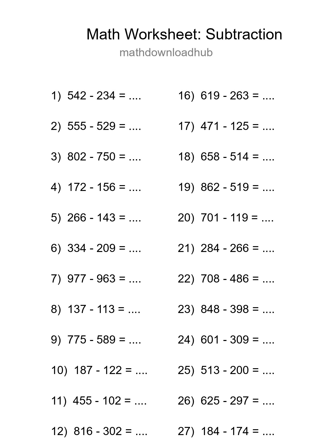 Free 29 Subtraction Math Worksheet For Grade 5 - Part 30
