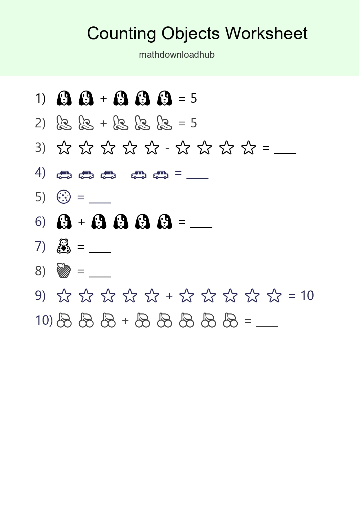 Free Counting Objects Worksheet For Kindergarten Printable - Part 223