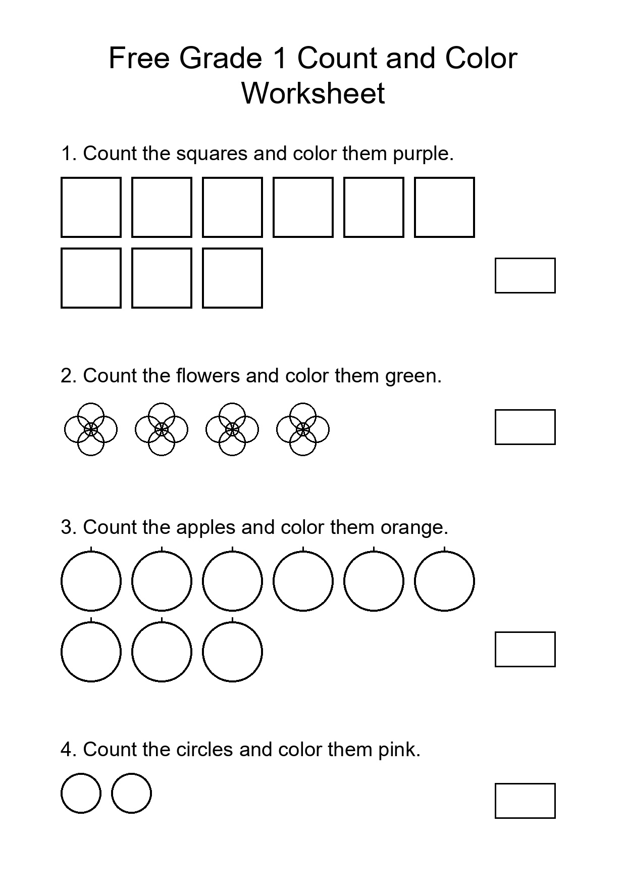 Free Grade 1 Count and Color Worksheet