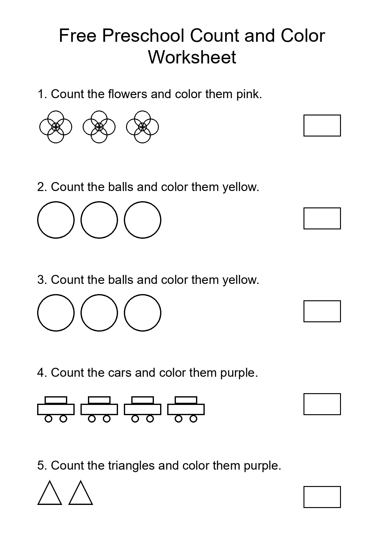 Free Preschool Count and Color Worksheet