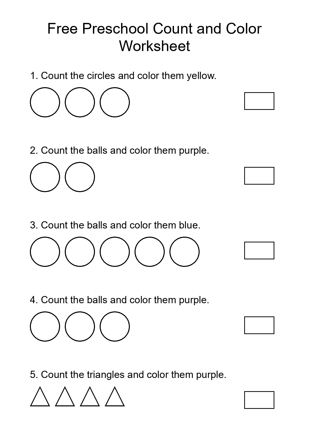 Free Preschool Count and Color Worksheet