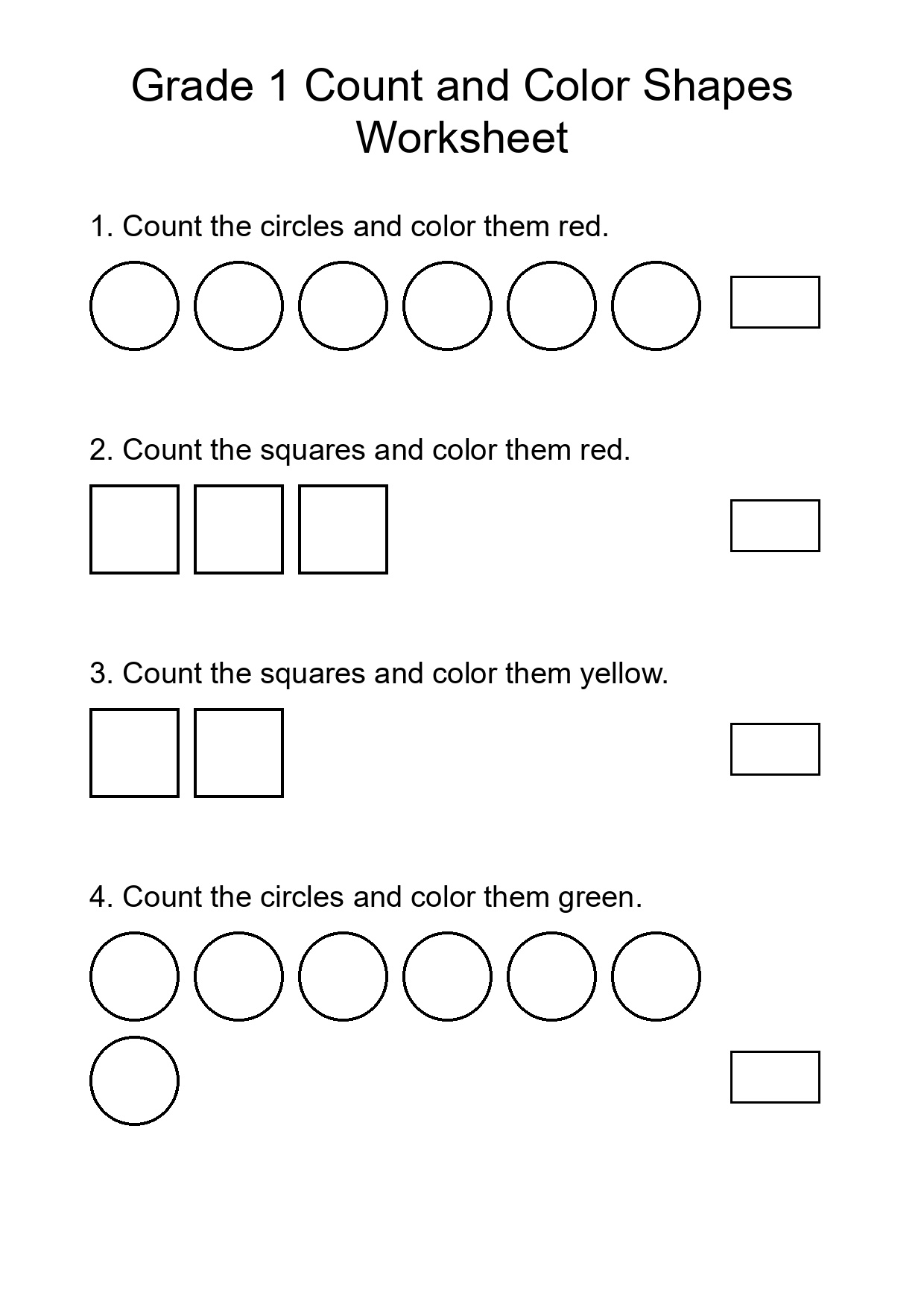Grade 1 Count and Color Shapes Worksheet
