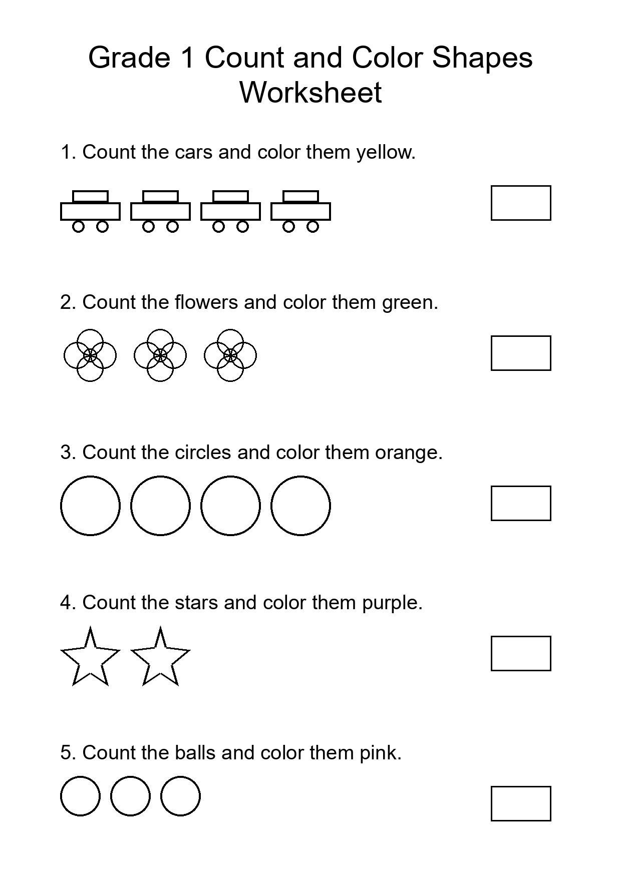 Grade 1 Count and Color Shapes Worksheet