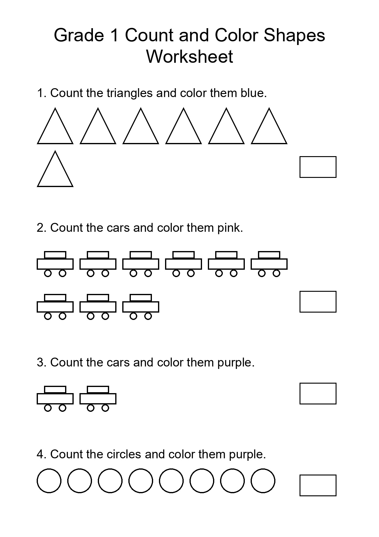 Grade 1 Count and Color Shapes Worksheet