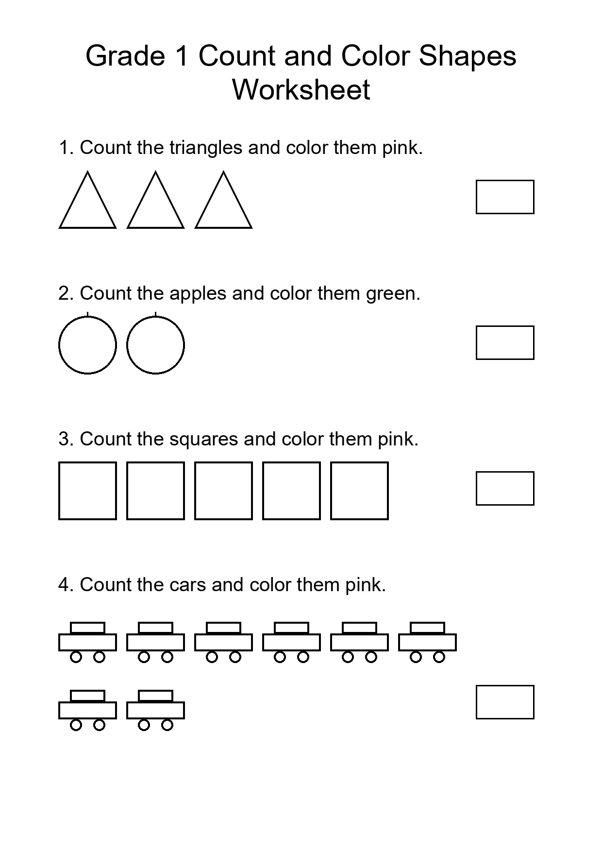 Grade 1 Count and Color Shapes Worksheet