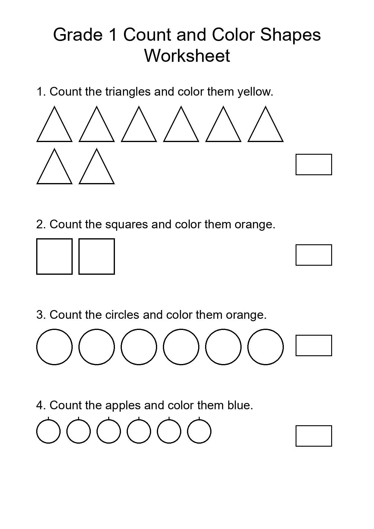 Grade 1 Count and Color Shapes Worksheet