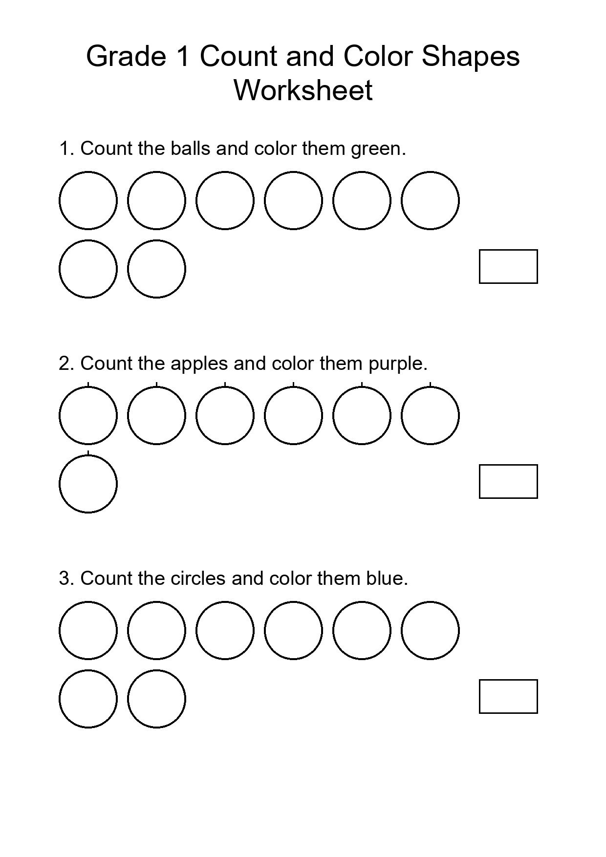 Grade 1 Count and Color Shapes Worksheet