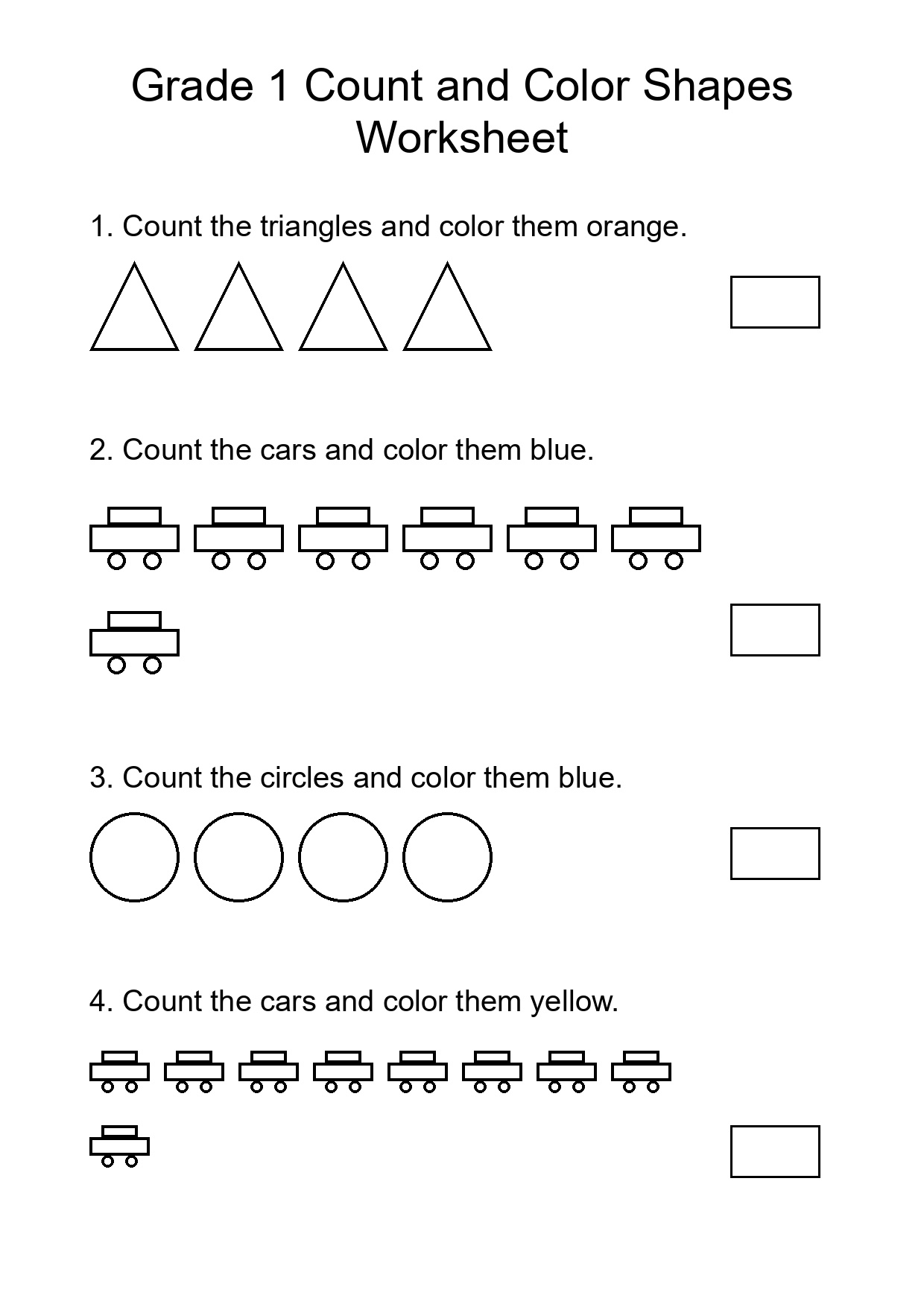 Grade 1 Count and Color Shapes Worksheet
