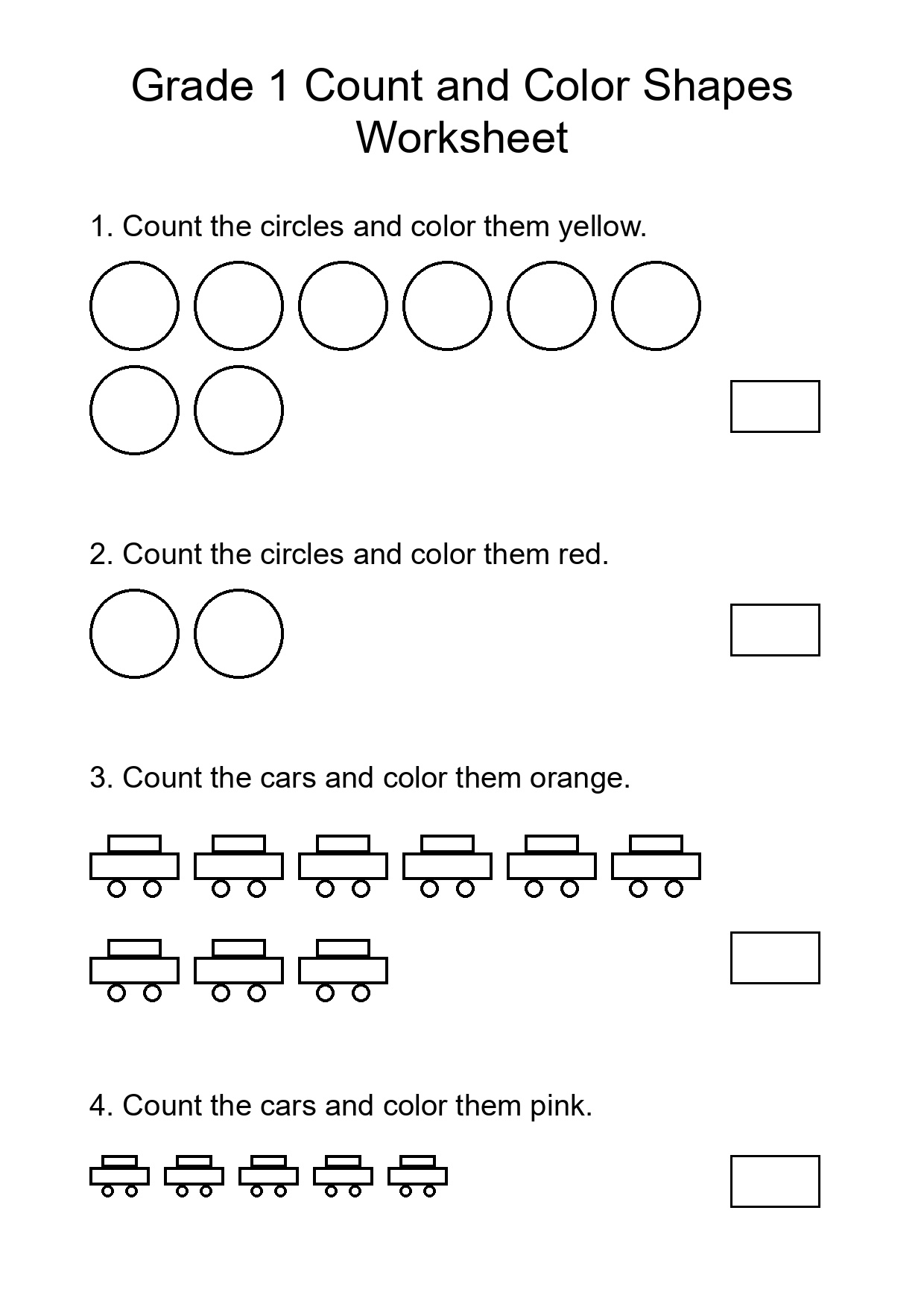 Grade 1 Count and Color Shapes Worksheet