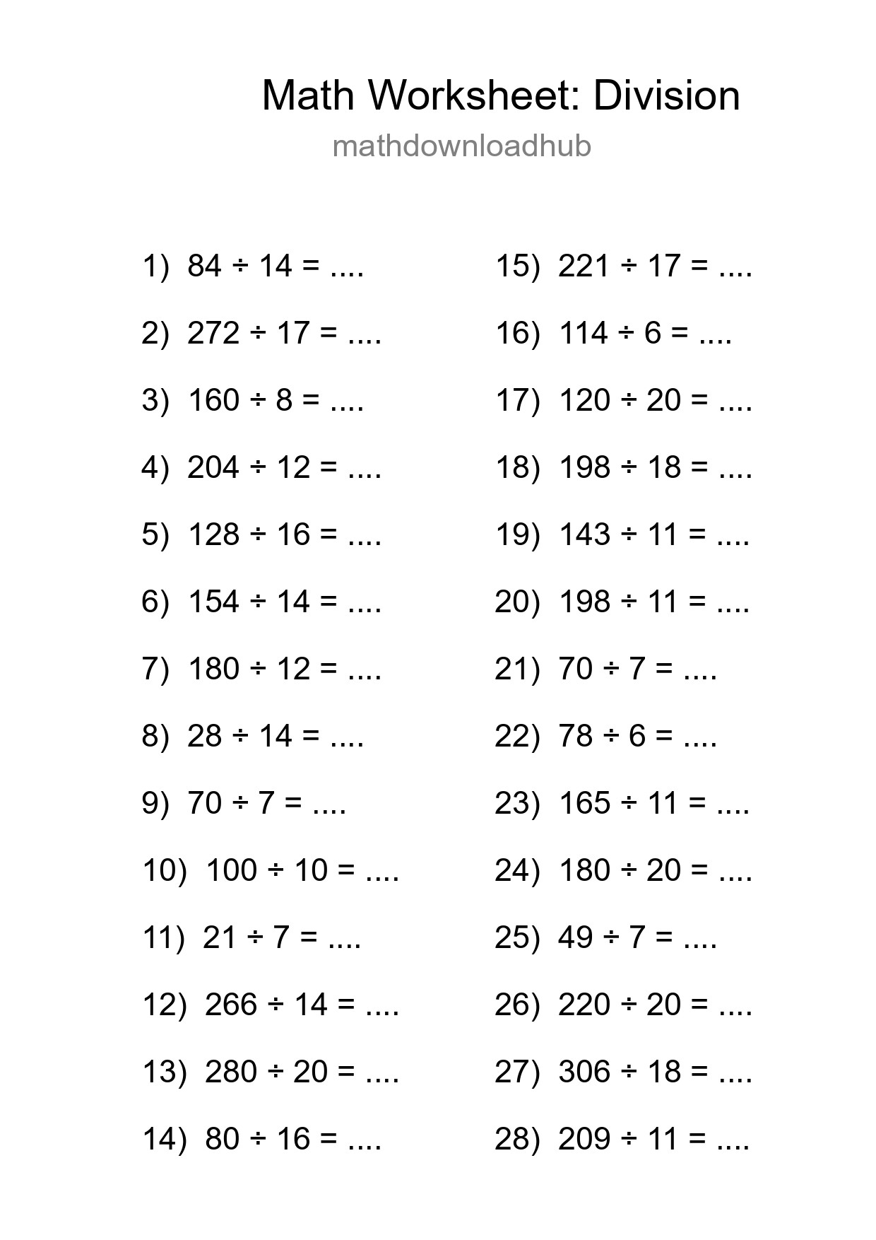 Grade 2 Division Practice Worksheet (28 Problems) - Part 114