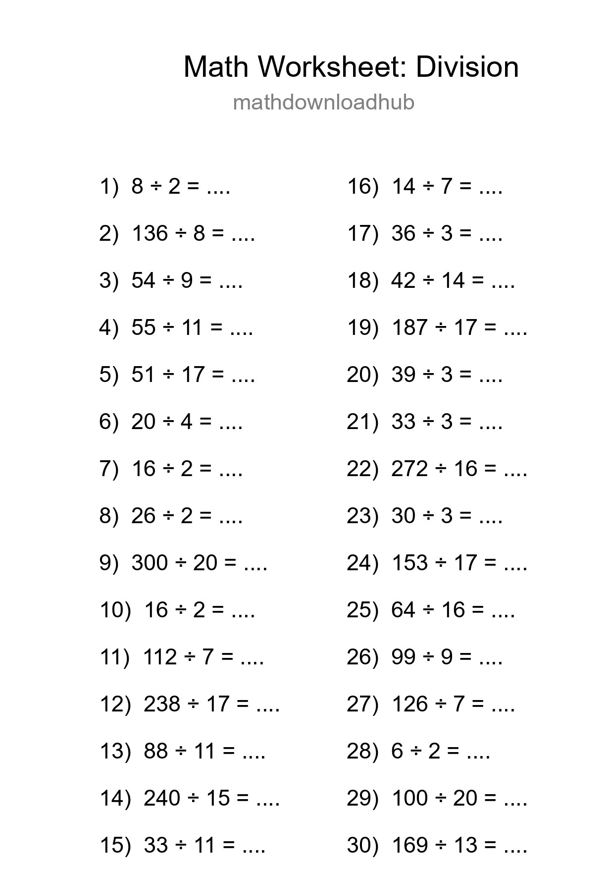 Grade 2 Division Practice Worksheet (30 Problems) - Part 235