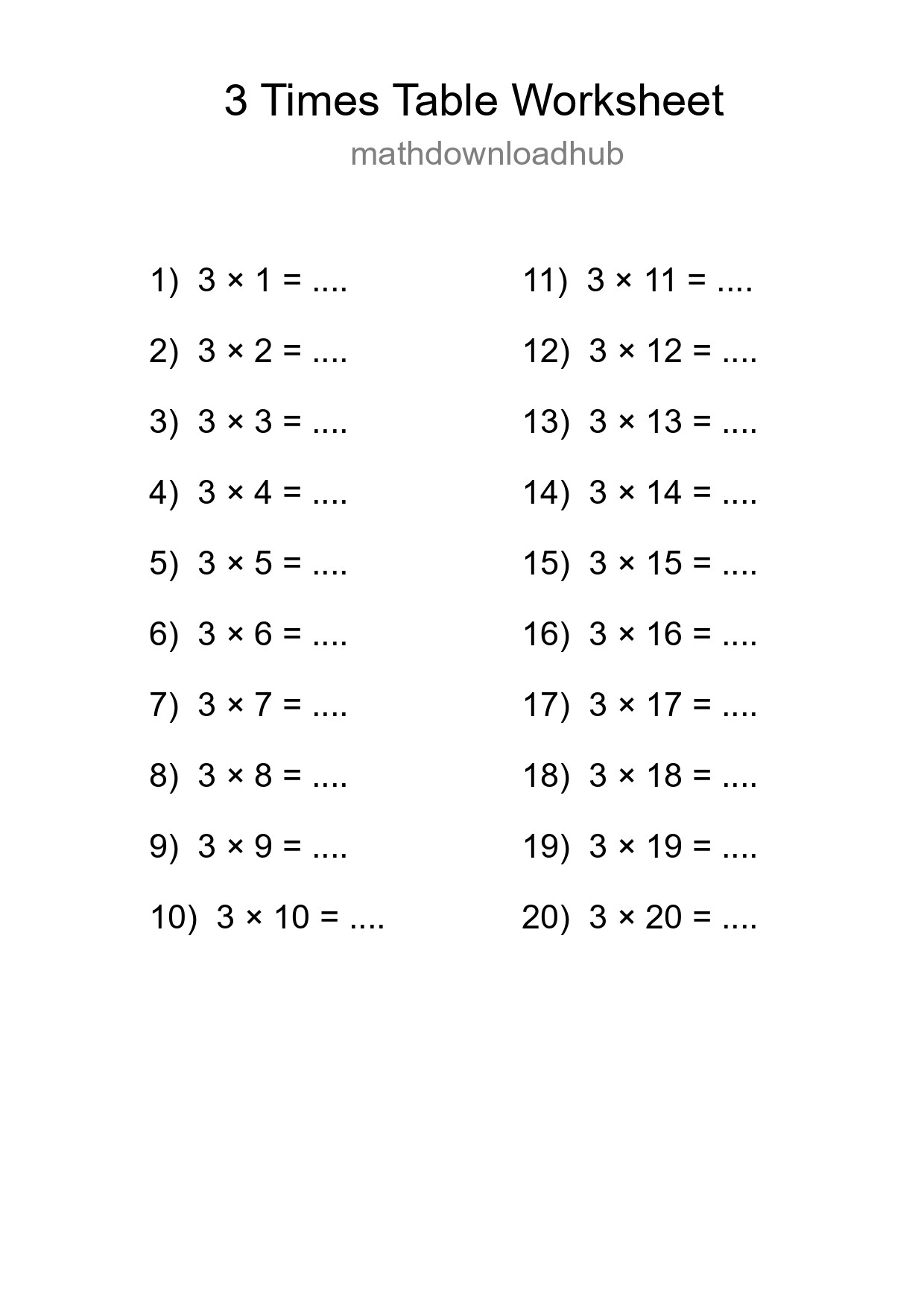 Grade 2 Multiplication Table 3 Practice - Part 262