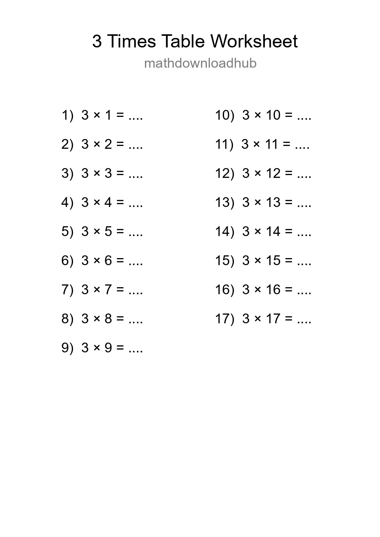 Grade 2 Multiplication Table 3 Practice - Part 97
