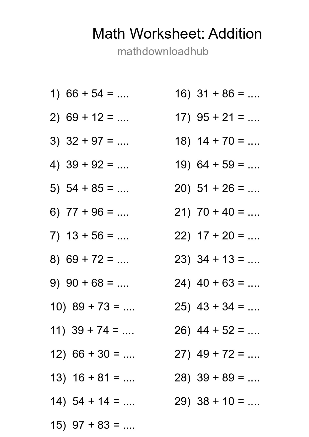 Grade 3 Addition Practice Worksheet (29 Problems) - Part 265