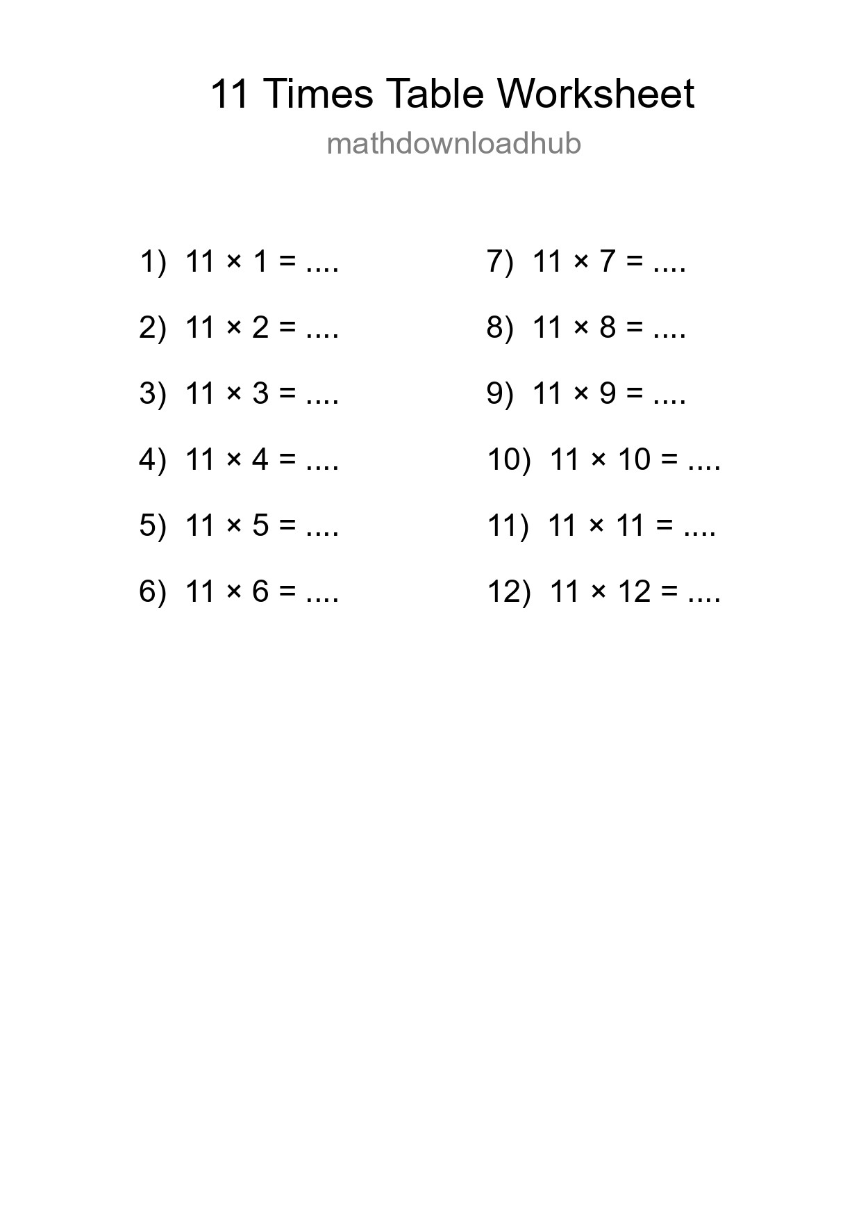 Grade 4 Multiplication Table 11 Practice - Part 130