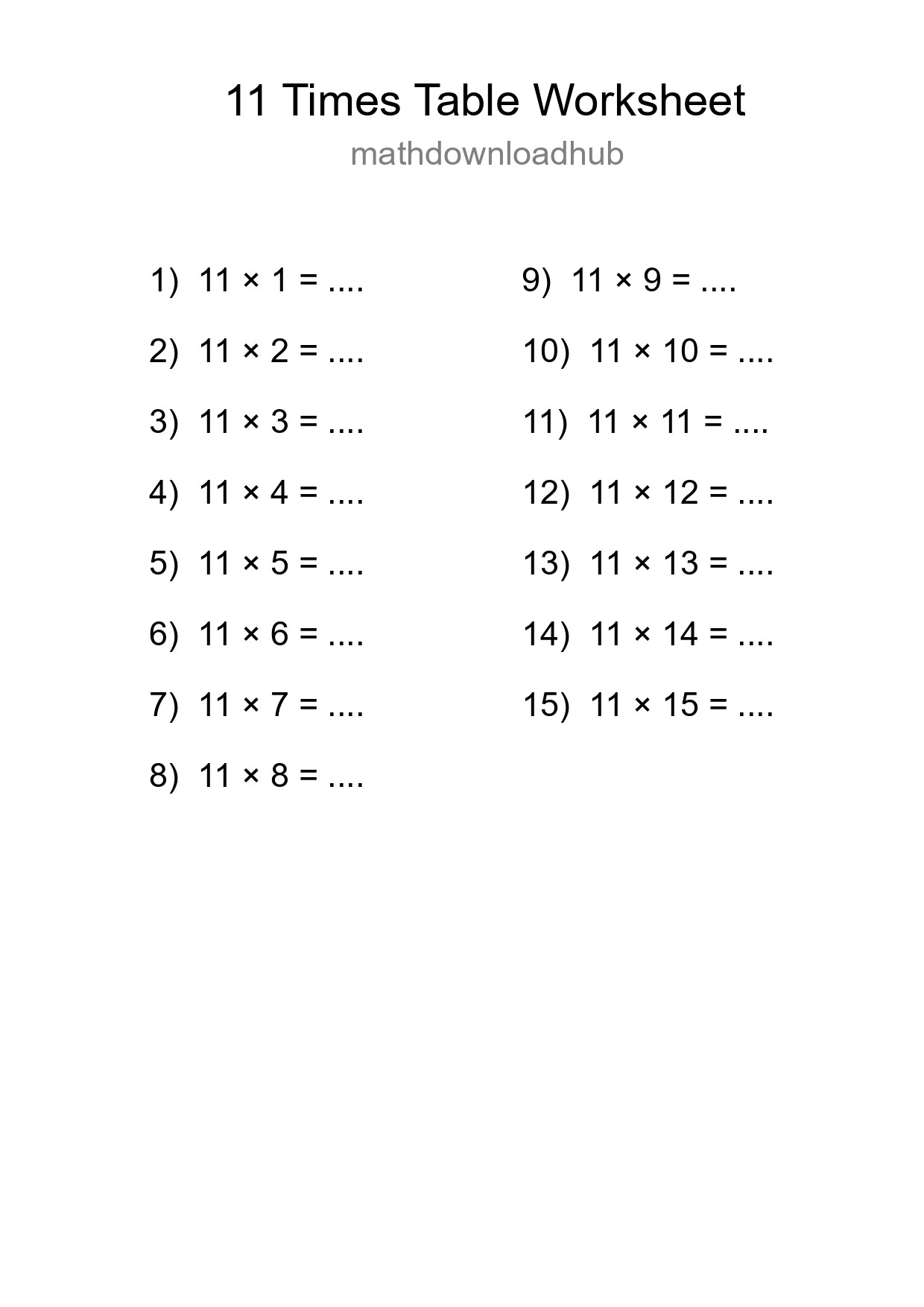 Grade 4 Multiplication Table 11 Practice - Part 240