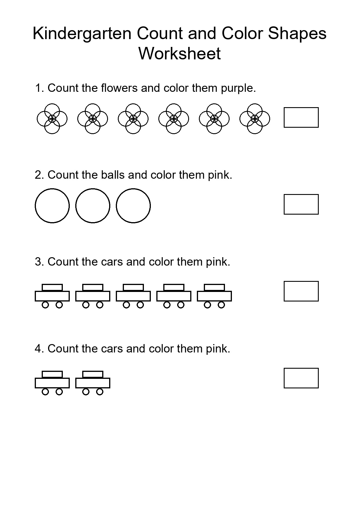 Kindergarten Count and Color Shapes Worksheet